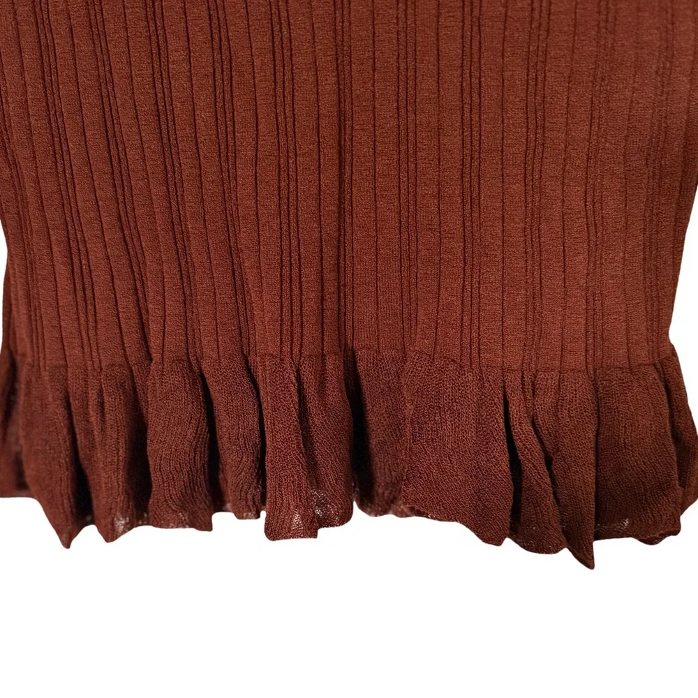 ZARA Ribbed Tie-Front Cardigan Top‎ with Rosette Detail – Brown